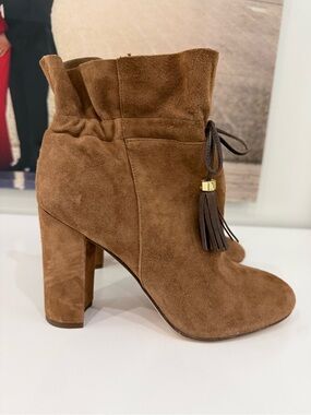 Louise et Cie Brown Suede Tassel Block Heel Booties